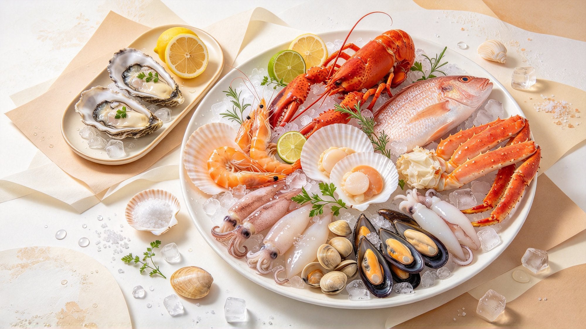 Seafood counter at Cameron Falconer: chilled shellfish and whole fish laid out on ice
